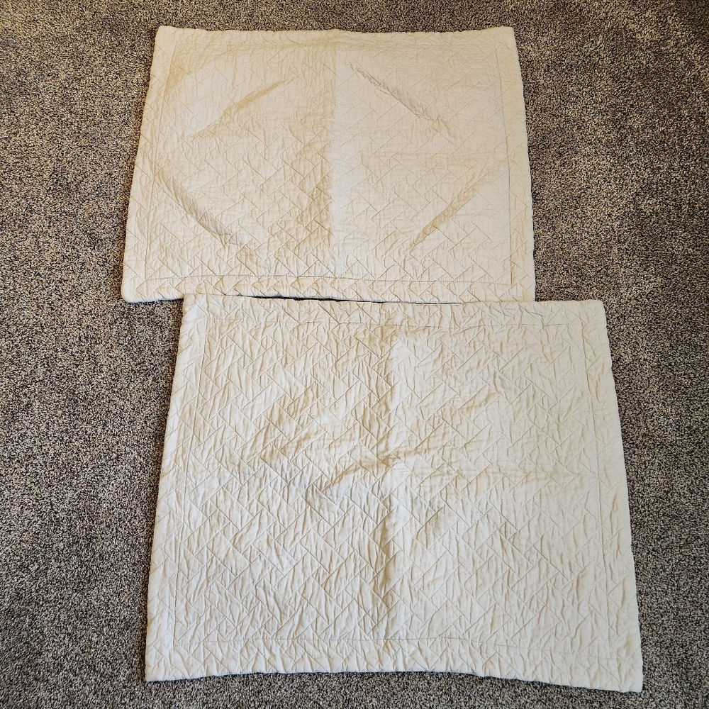 Tommy Bahama Home Set Of 2 Pillow Shams 29x24 Beige Quilted Diamond 100% Cotton